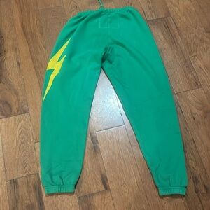 Aviator Nation Green Joggers with Yellow Lightning
